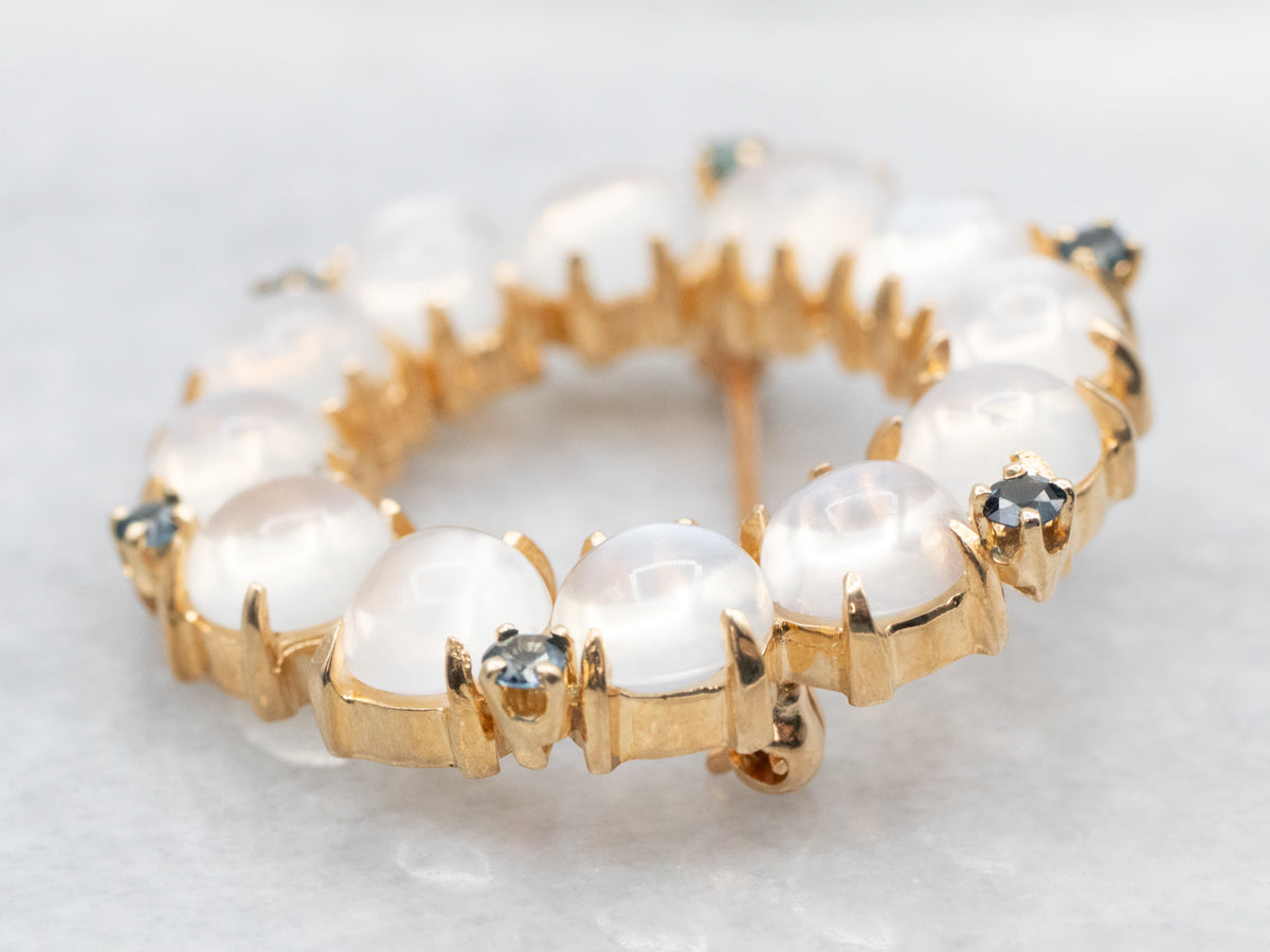 Vintage Moonstone and Sapphire Circle Pin
