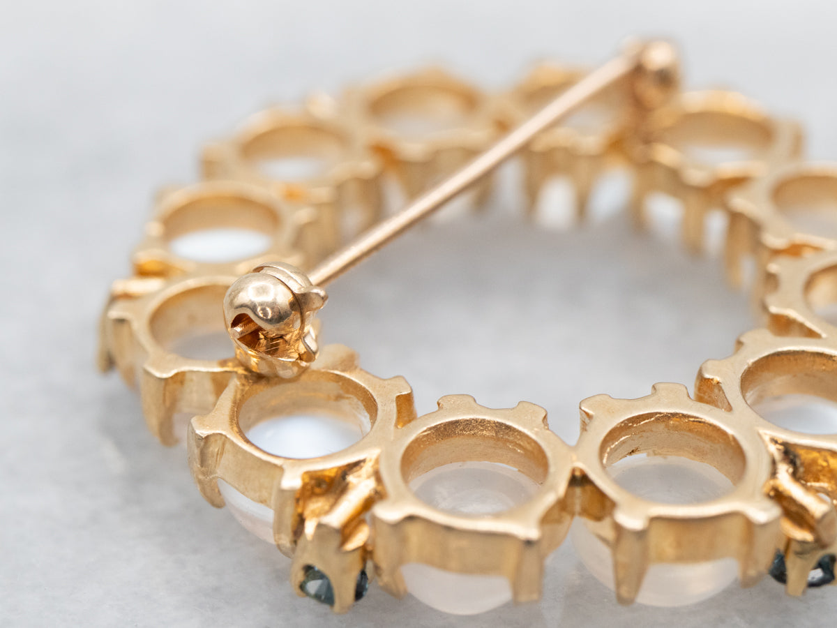 Vintage Moonstone and Sapphire Circle Pin