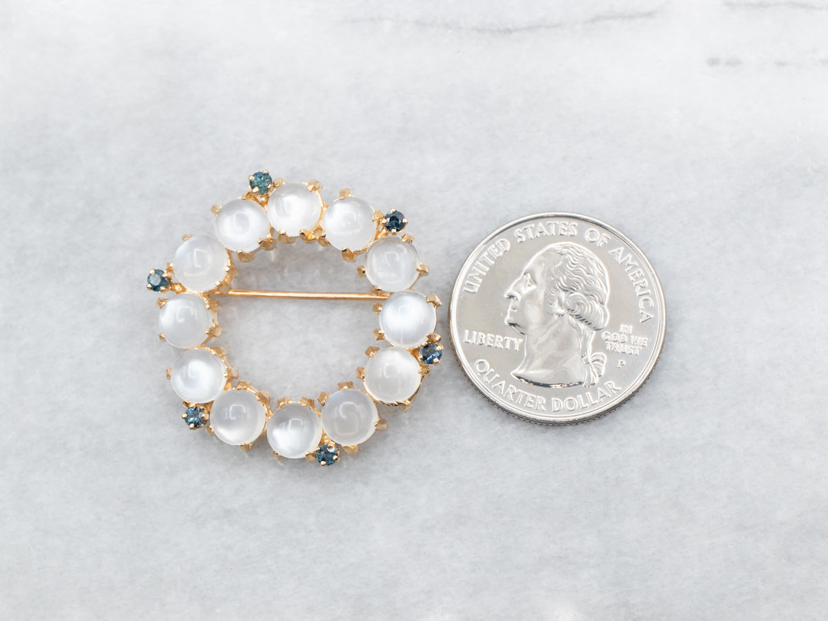 Vintage Moonstone and Sapphire Circle Pin