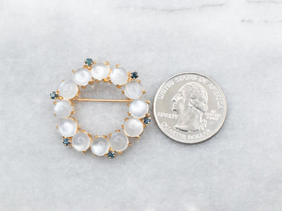 Vintage Moonstone and Sapphire Circle Pin