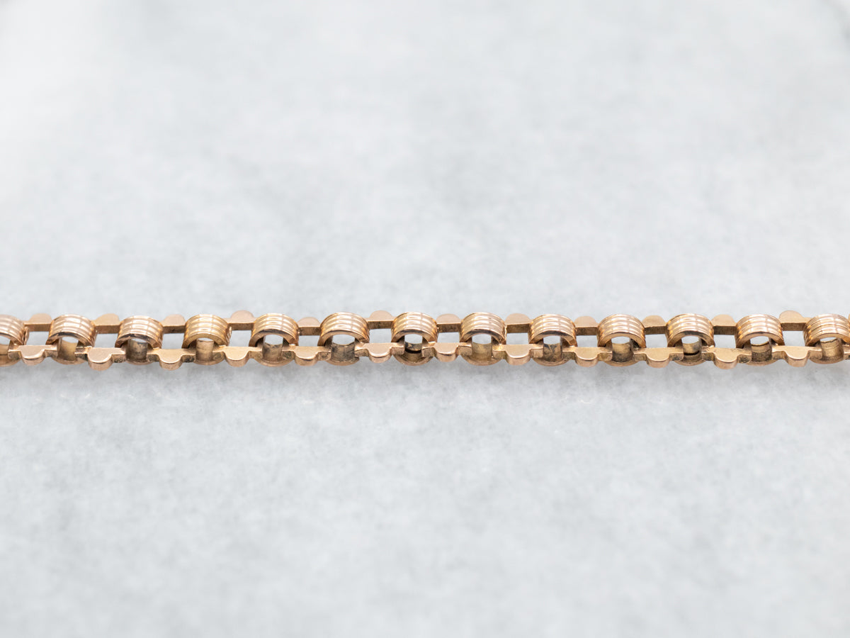 Victorian Rose Gold Watch Chain with T-Bar and Fob