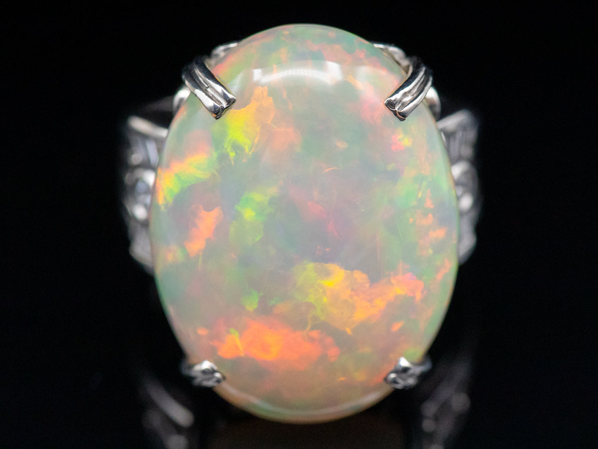 Platinum Opal and Diamond Cocktail Ring