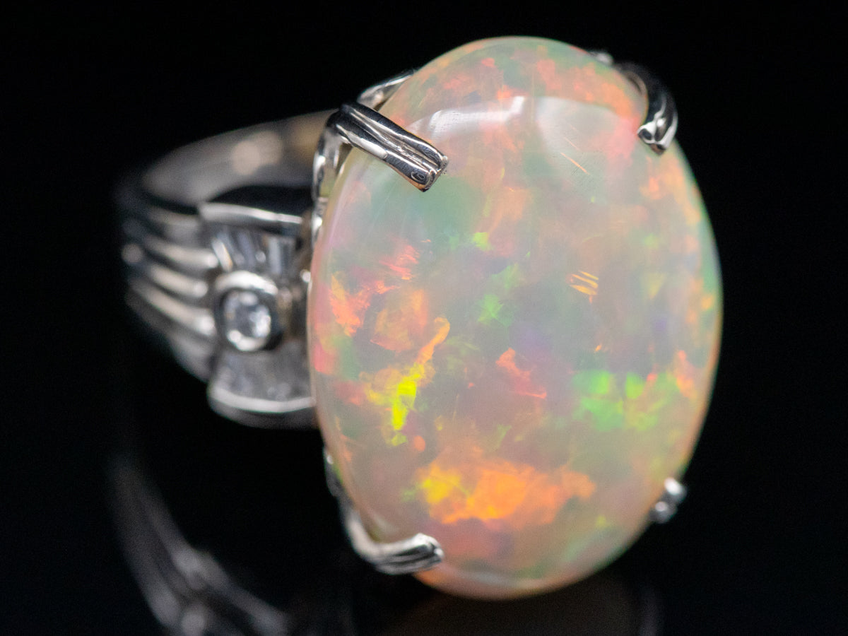 Platinum Opal and Diamond Cocktail Ring