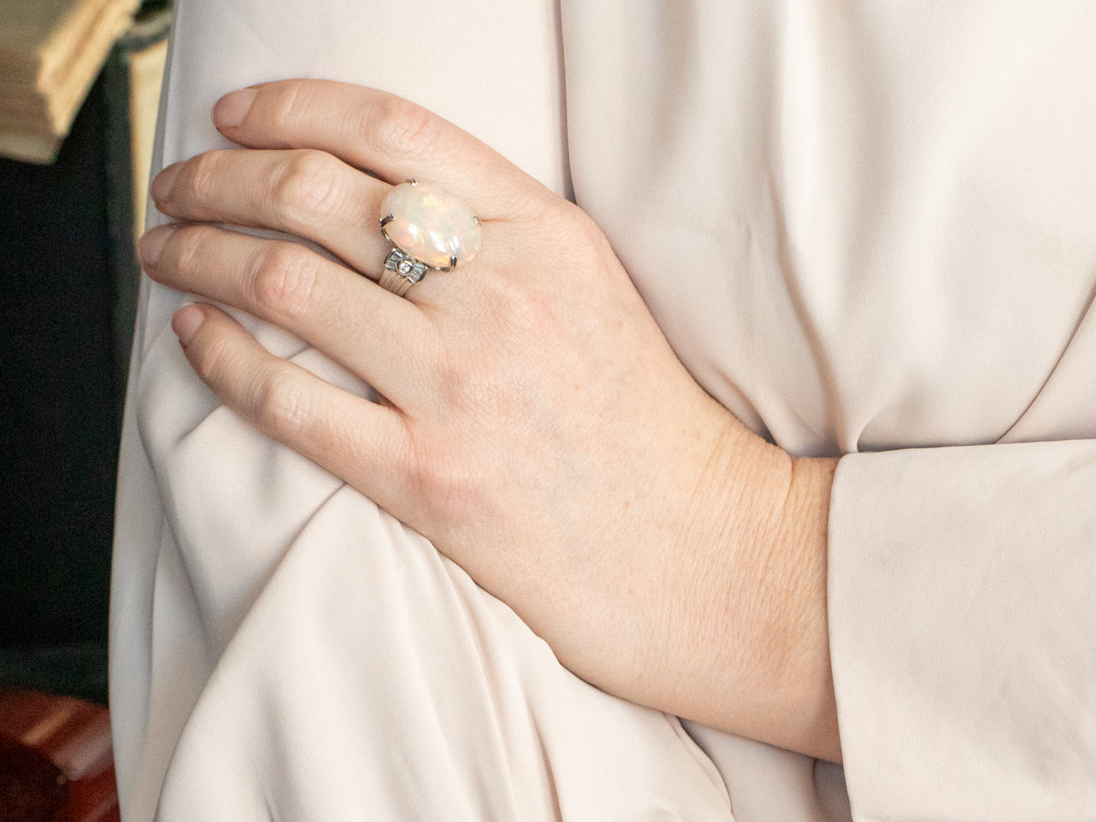 Platinum Opal and Diamond Cocktail Ring