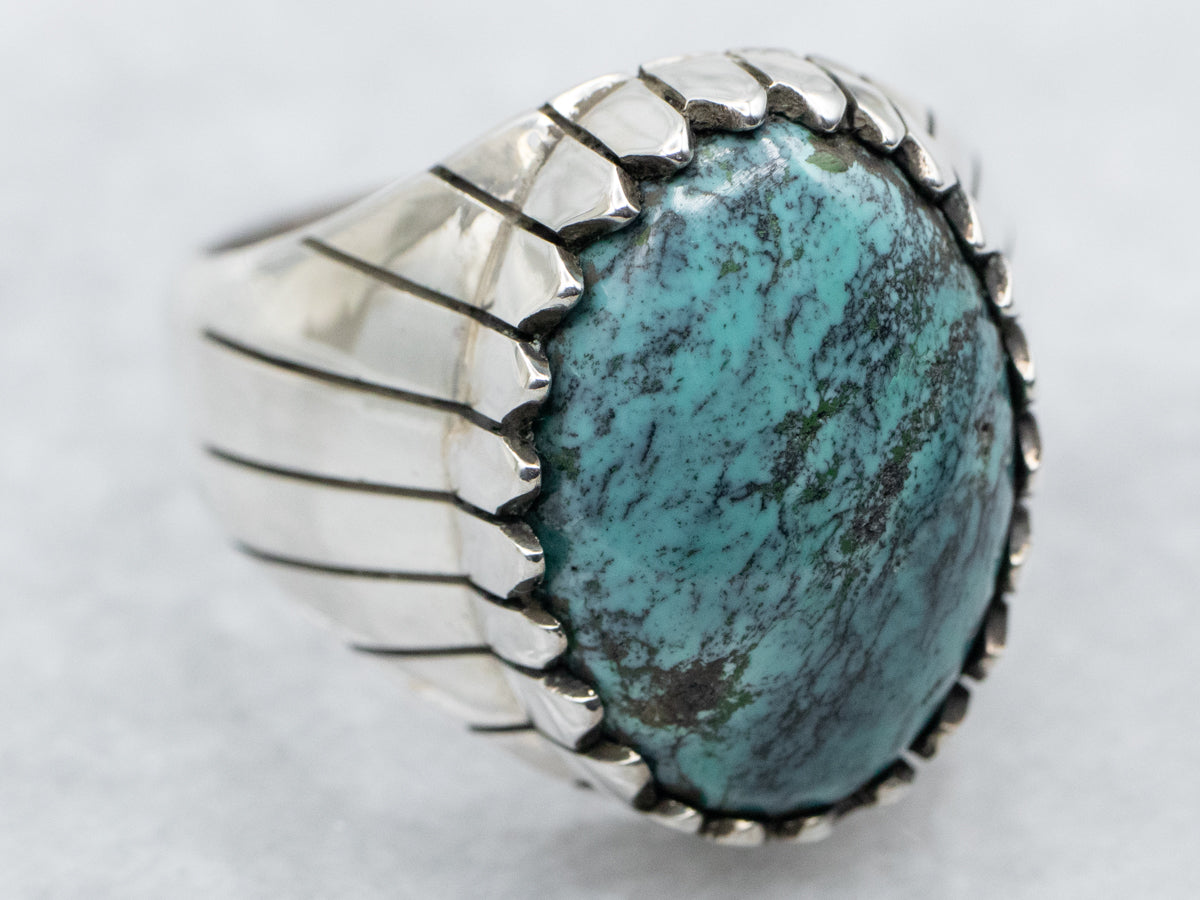 Men's Southwest Style Sterling Silver Turquoise Ring