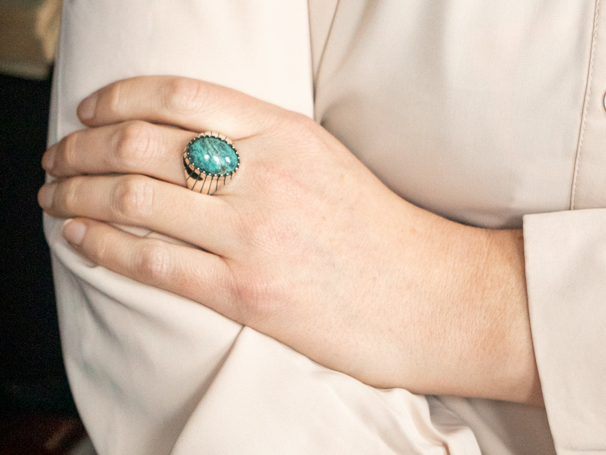 Men's Southwest Style Sterling Silver Turquoise Ring