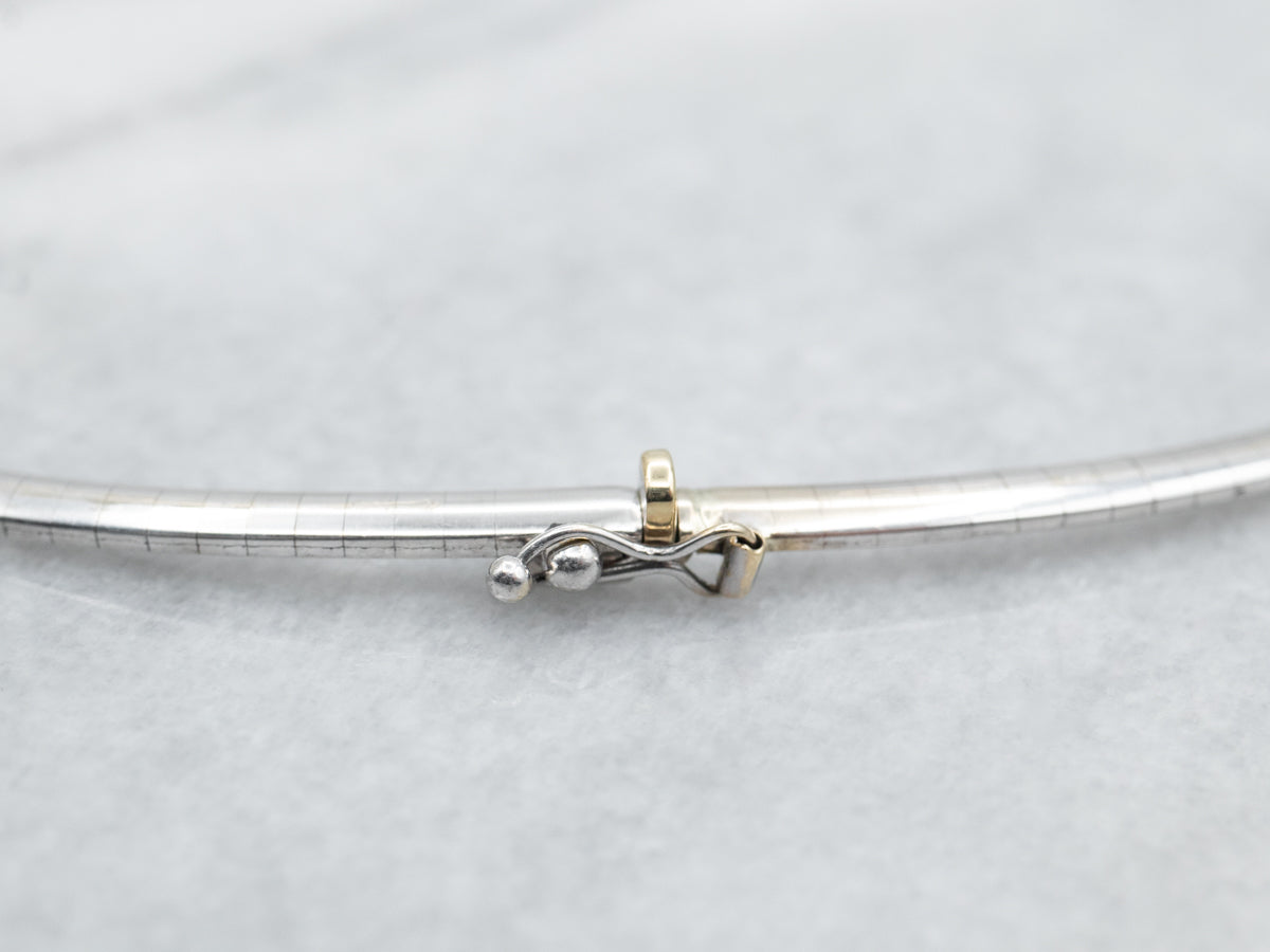 Modernist Black Pearl and Diamond Omega Necklace