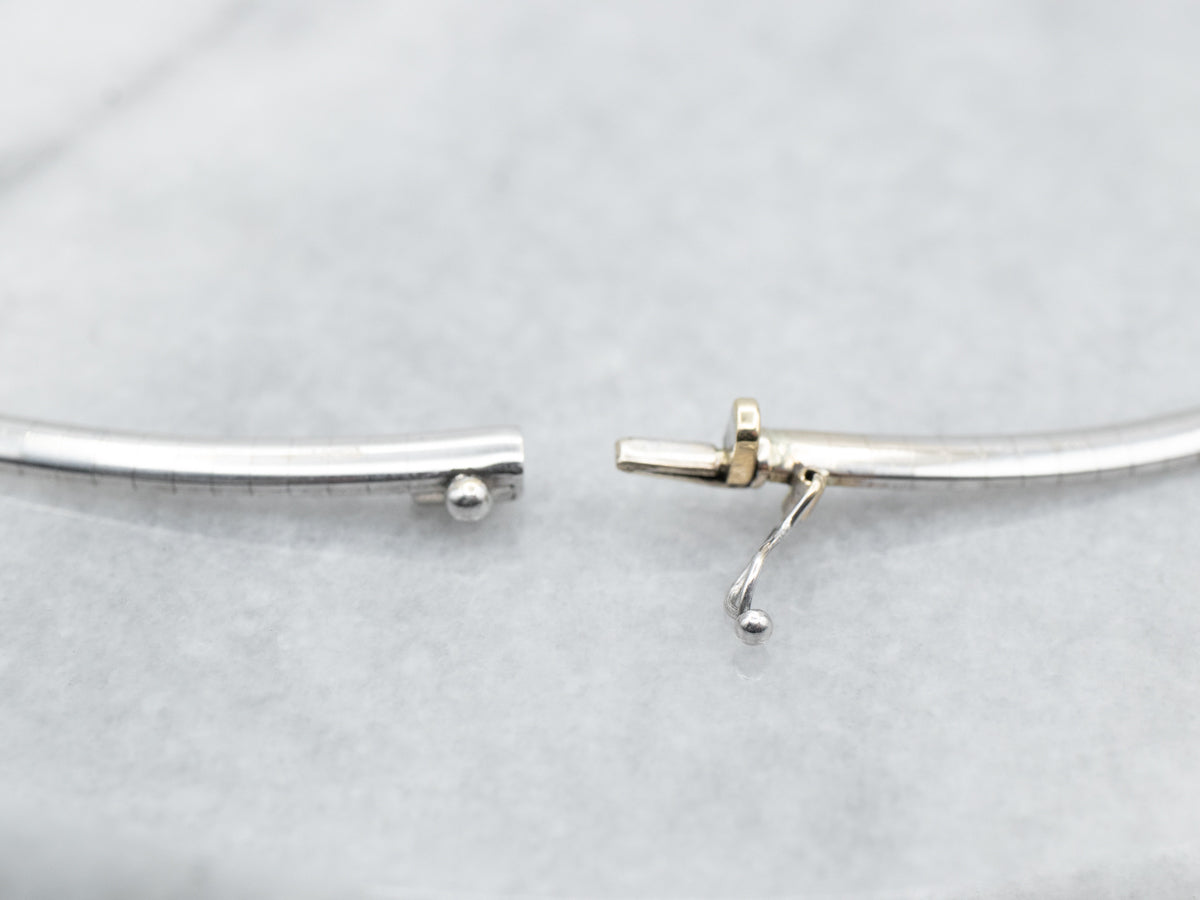 Modernist Black Pearl and Diamond Omega Necklace