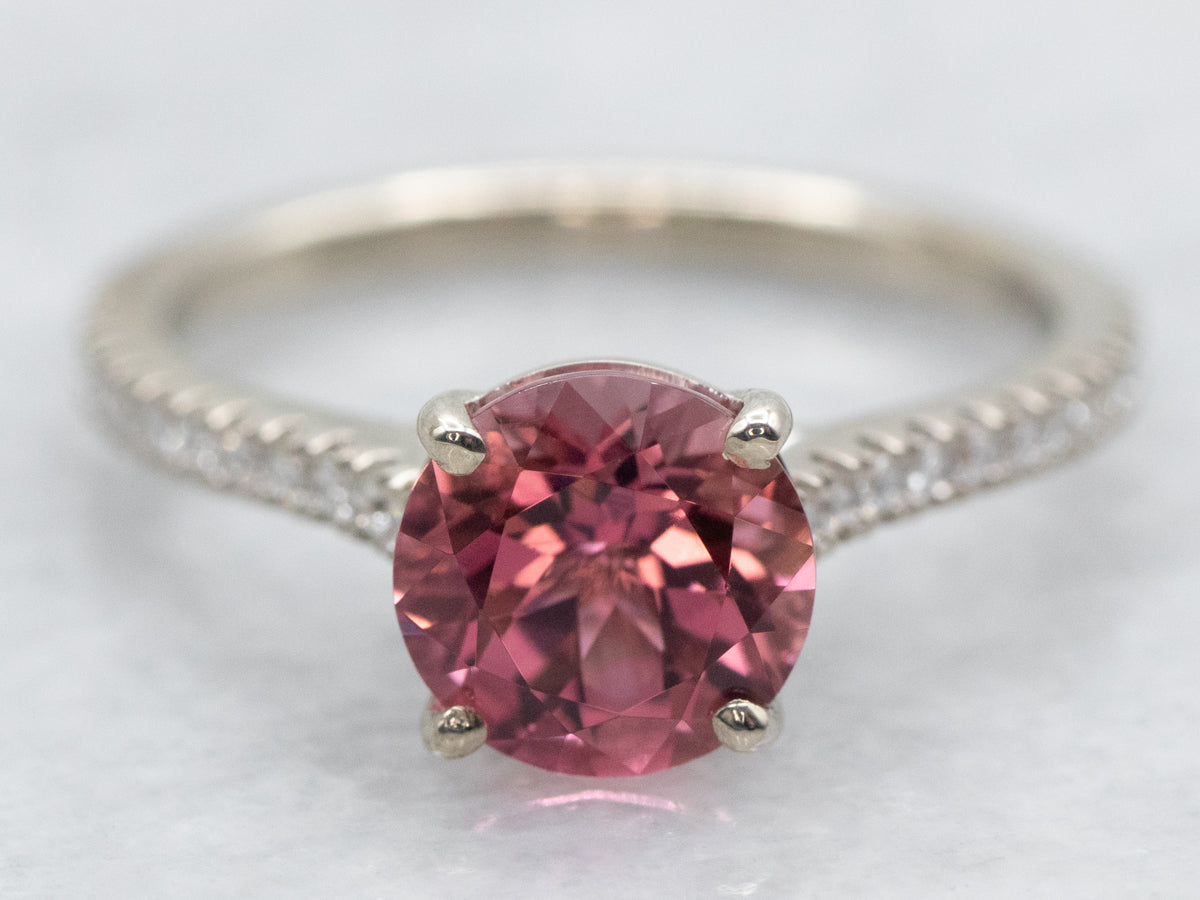 White Gold Pink Tourmaline and Diamond Ring