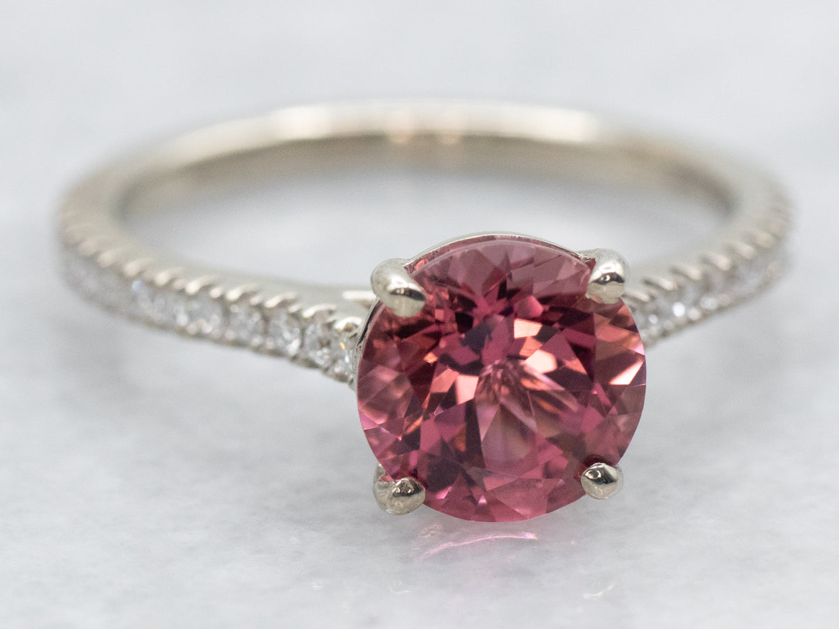 White Gold Pink Tourmaline and Diamond Ring