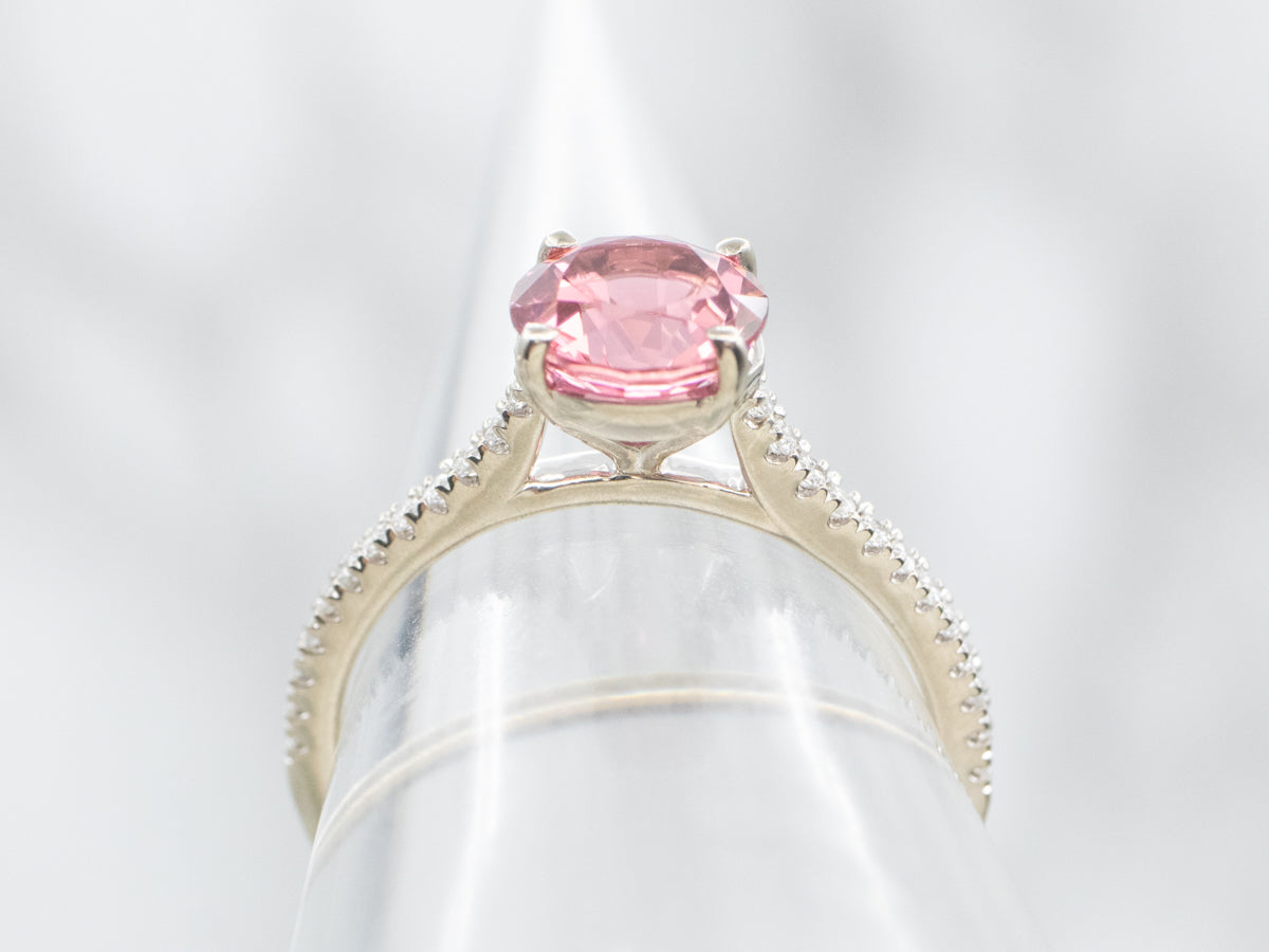 White Gold Pink Tourmaline and Diamond Ring