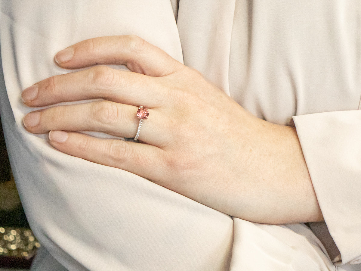 White Gold Pink Tourmaline and Diamond Ring