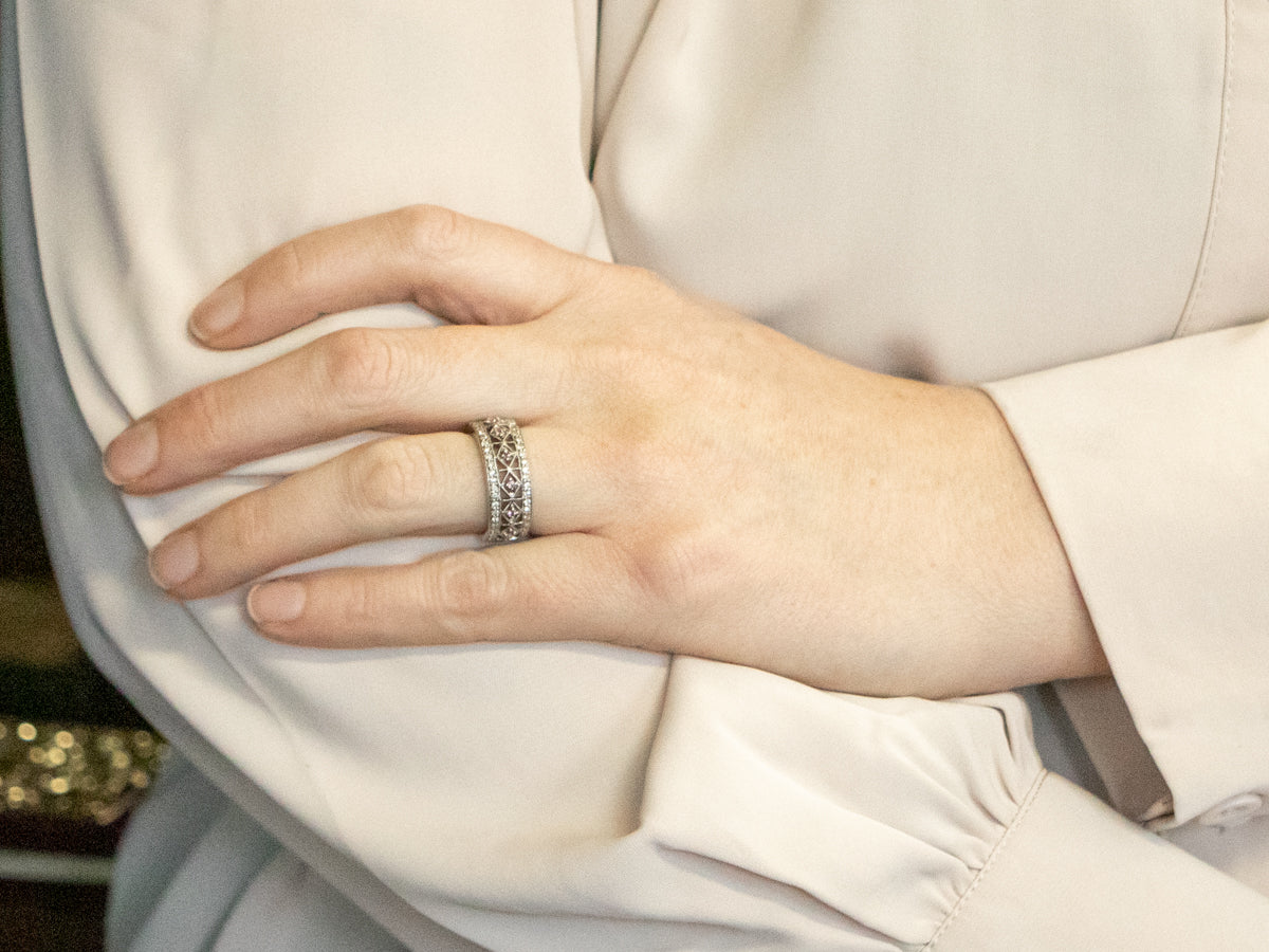 White Gold Pink Sapphire and Diamond Band