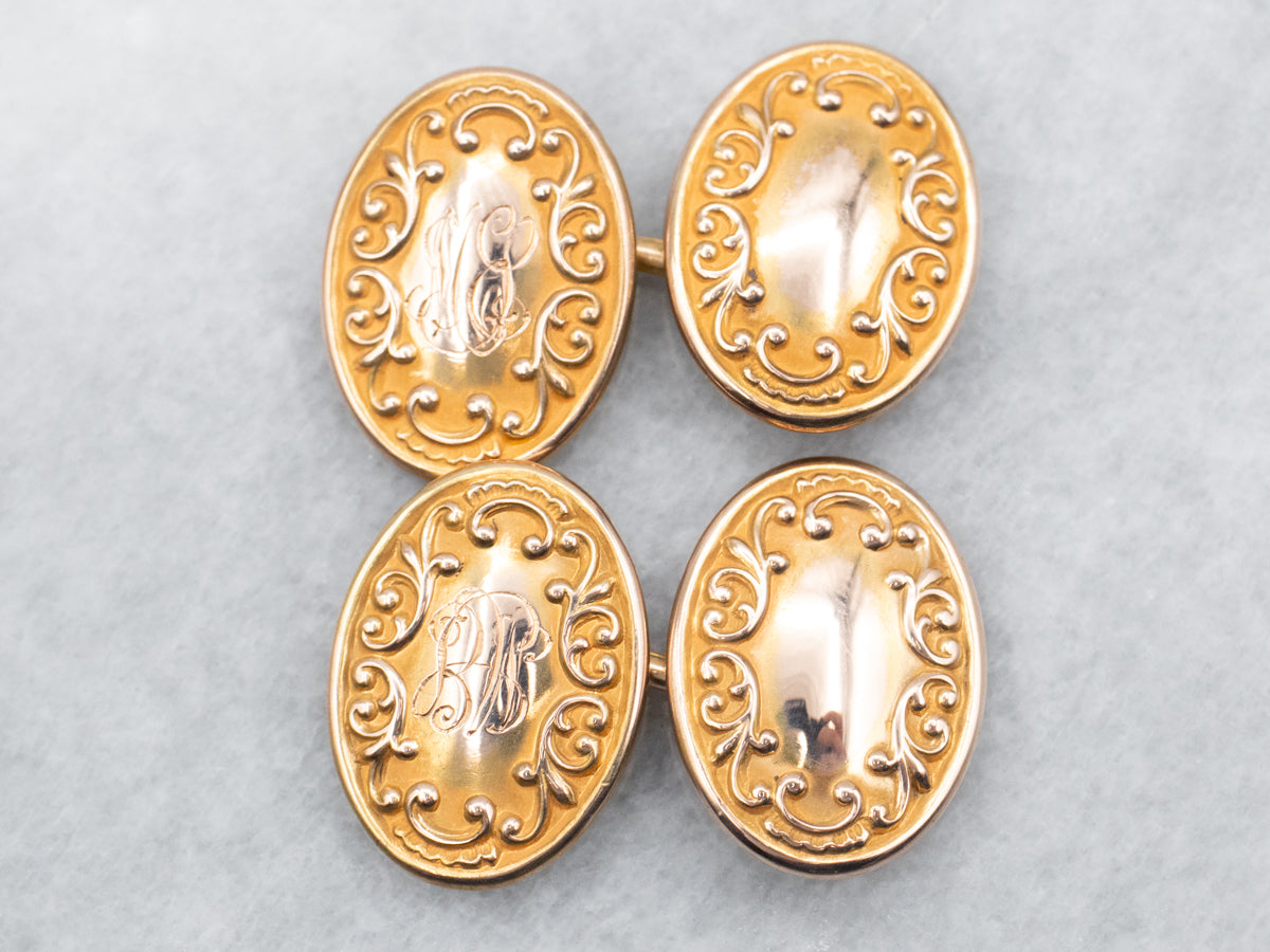 Gold "BW" Engraved Oval Cufflinks