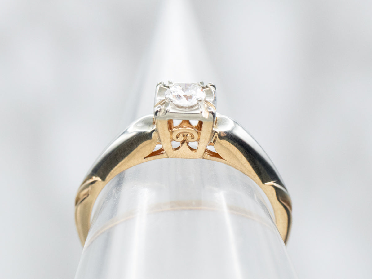 Two Tone Diamond Solitaire Engagement Ring
