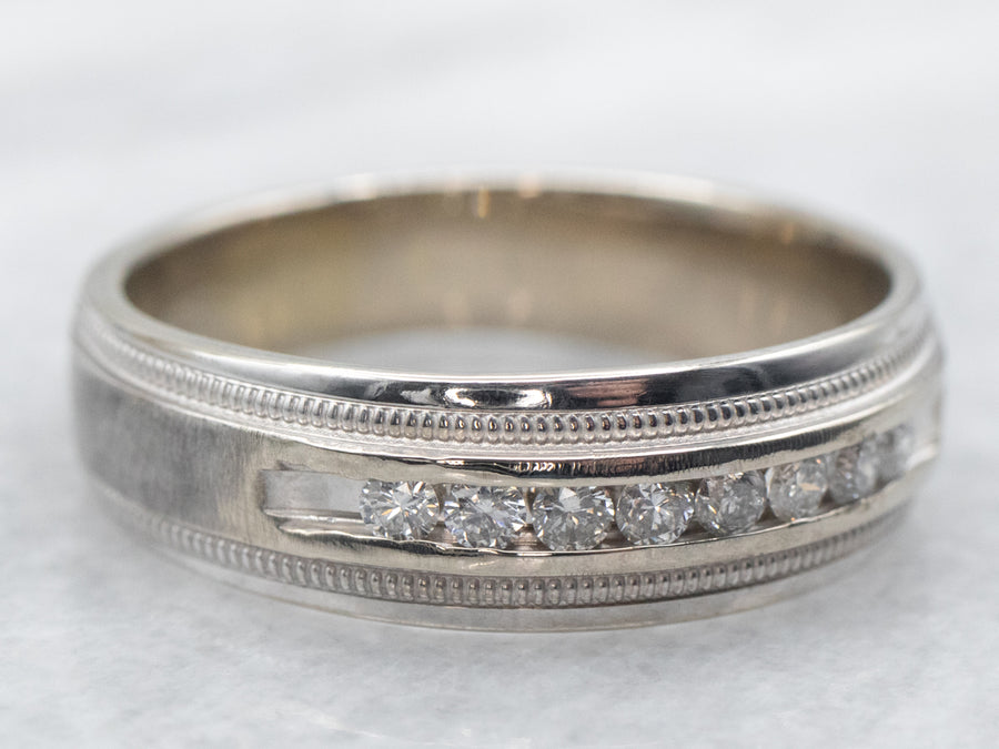 Channel Set Diamond Band with Beaded Edge