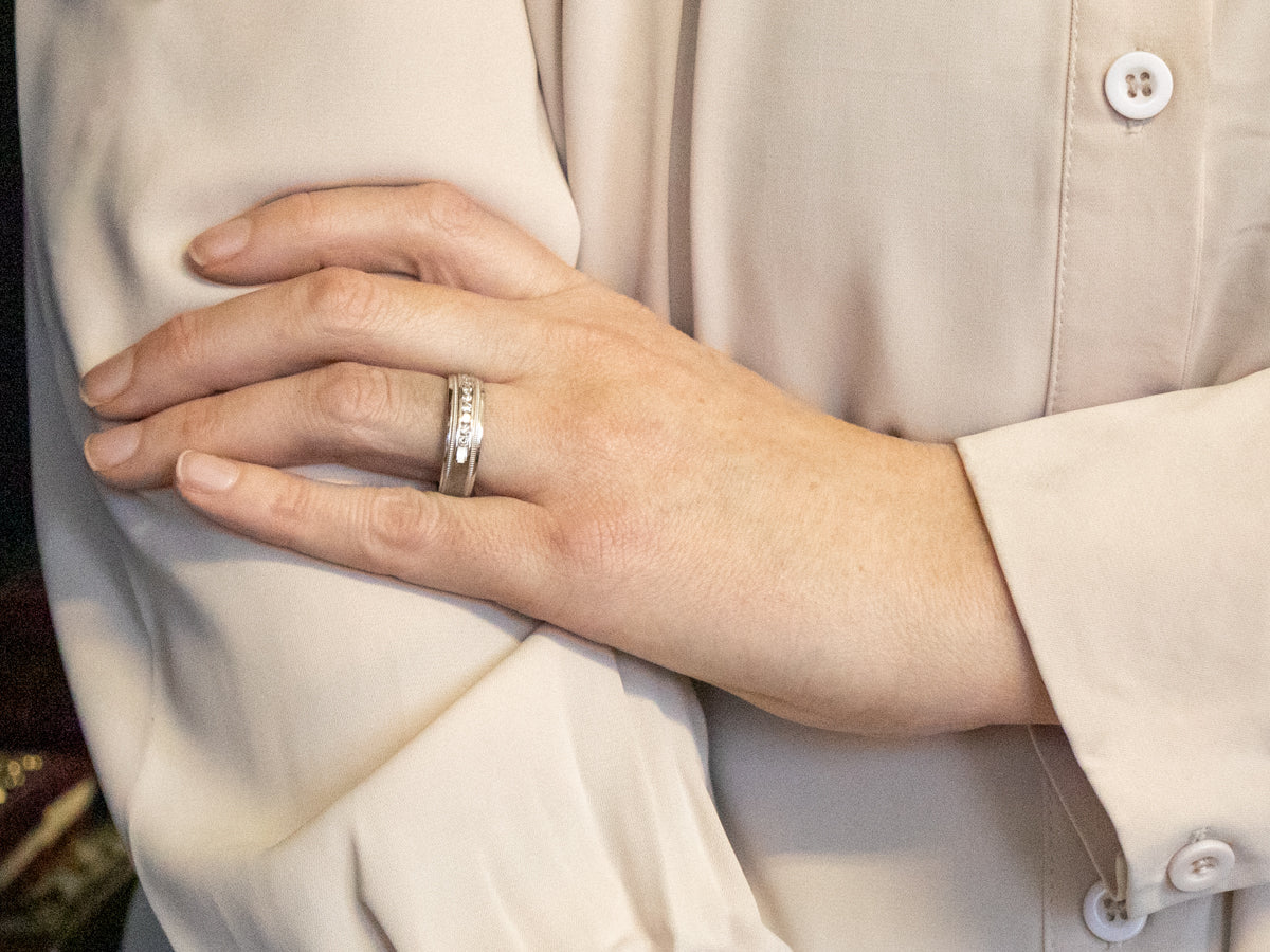 Channel Set Diamond Band with Beaded Edge