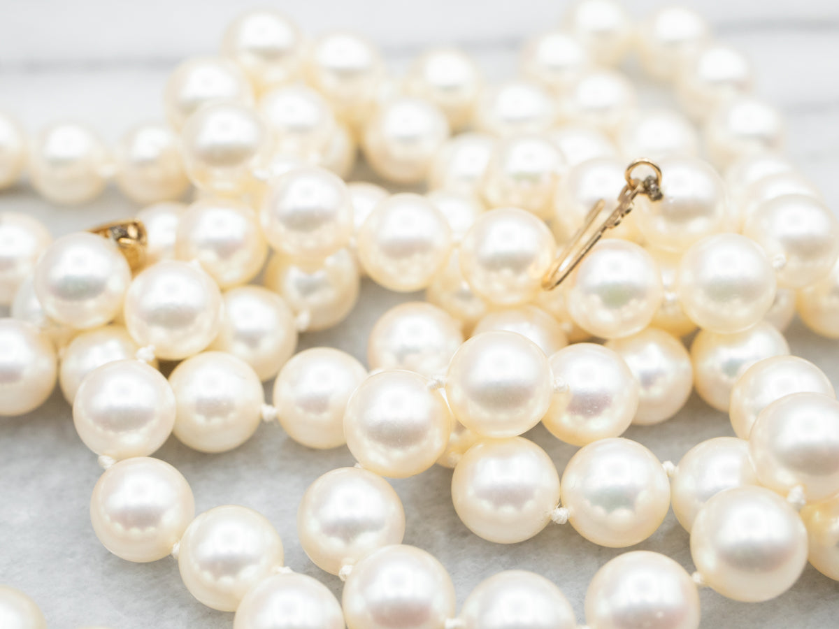 Long Saltwater Pearl Necklace with Filigree Clasp