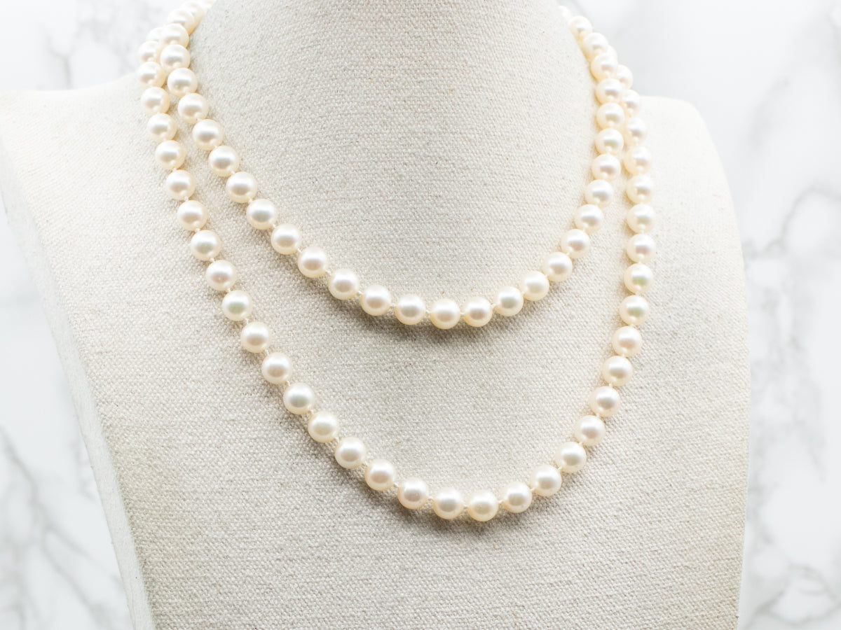 Long Saltwater Pearl Necklace with Filigree Clasp