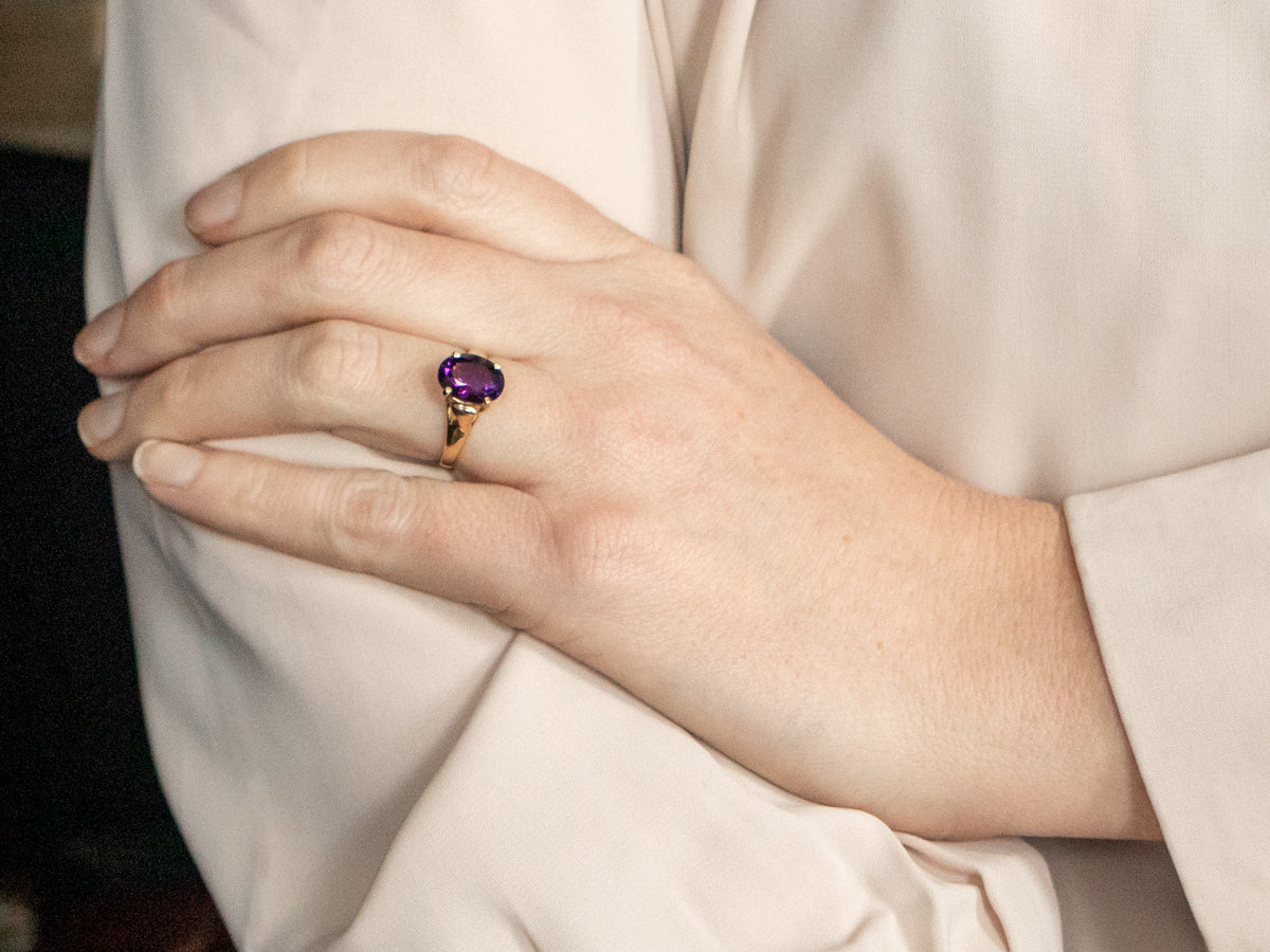 Oval Cut Amethyst Solitaire Ring