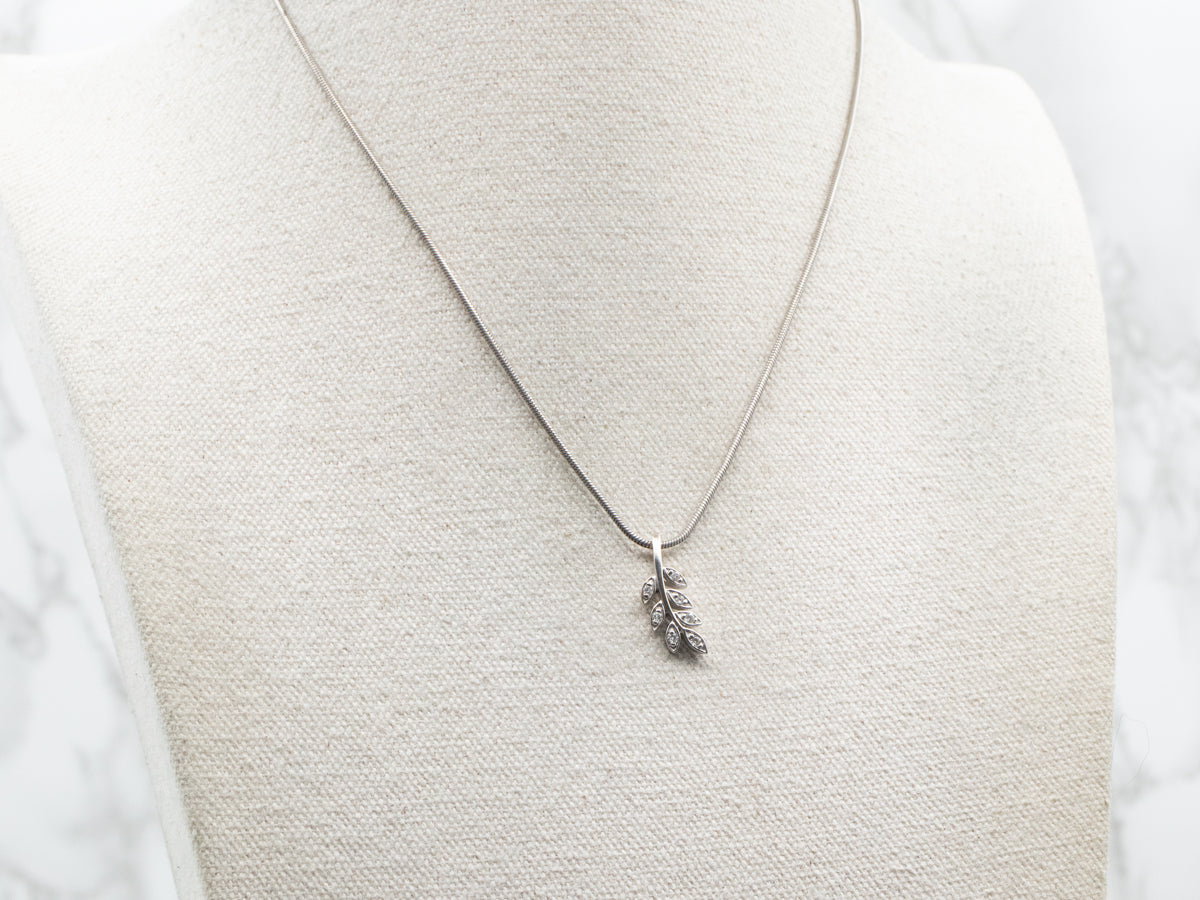 White Gold Diamond Leaf Pendant