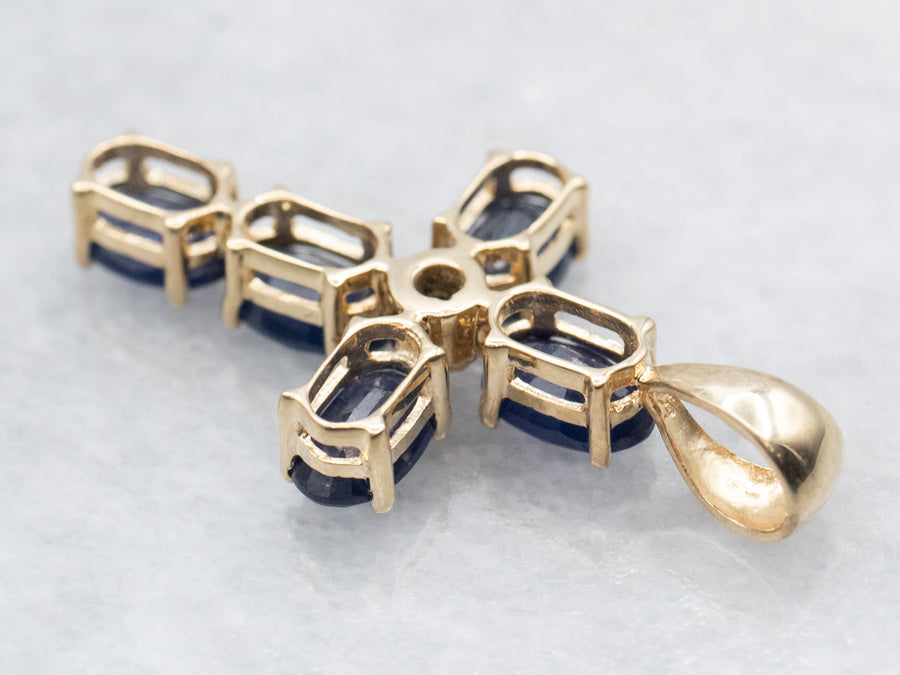 Gold Sapphire Cross with Diamond Accent
