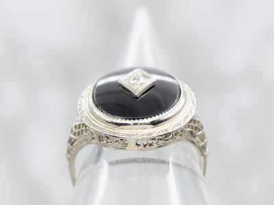 Antique Black Onyx Old Mine Cut Diamond Ring