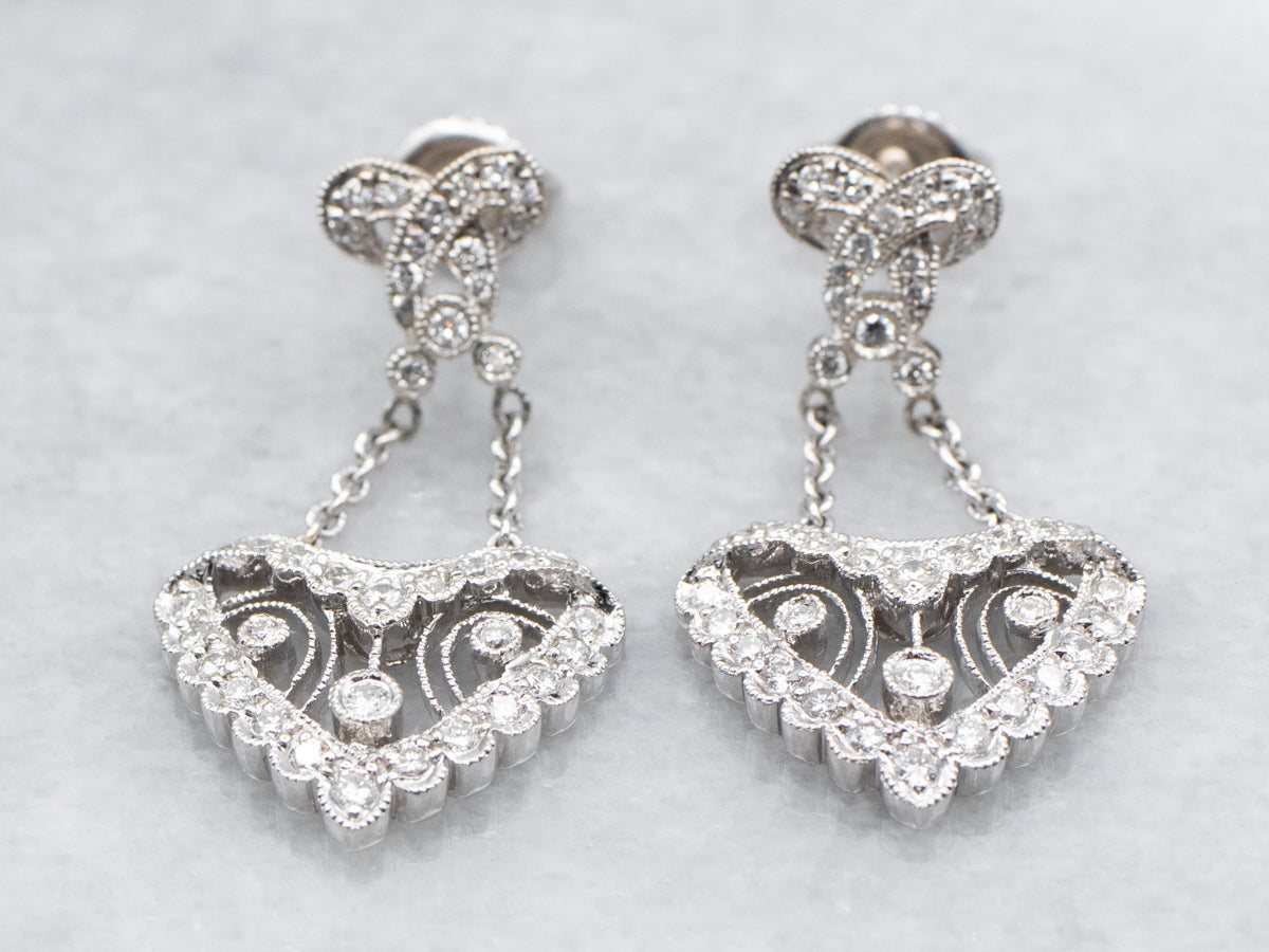 White Gold Diamond Filigree Drop Earrings