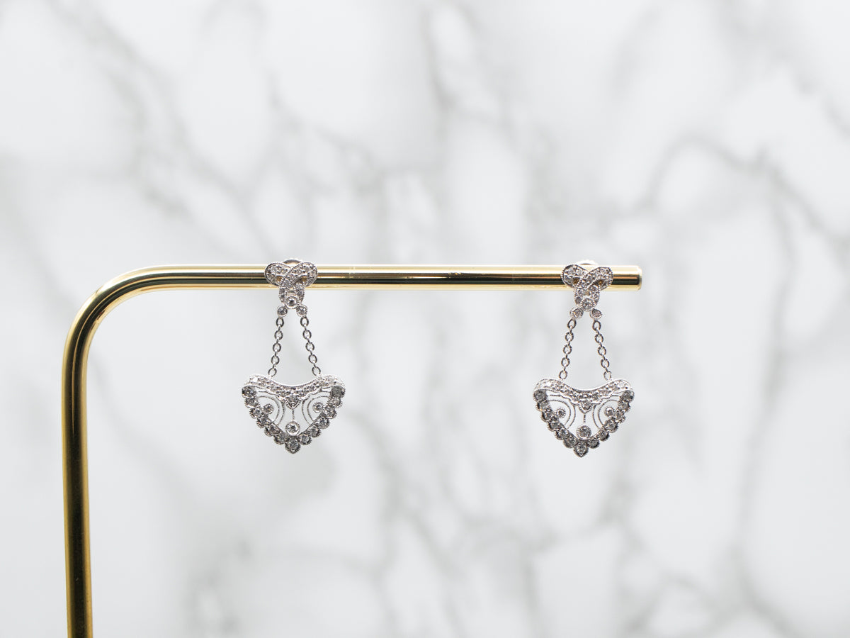 White Gold Diamond Filigree Drop Earrings