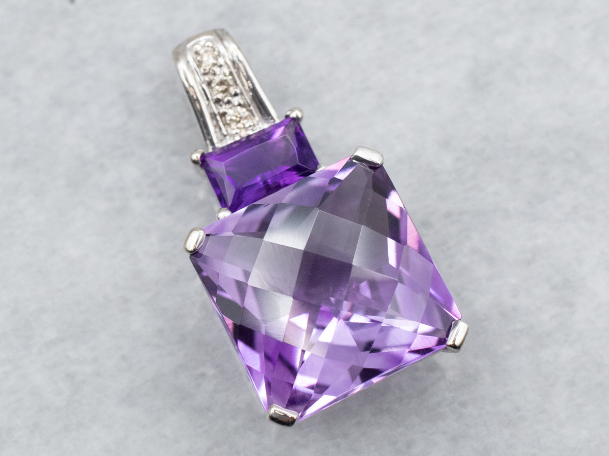 Fancy Cut Amethyst Pendant with Diamond Accents