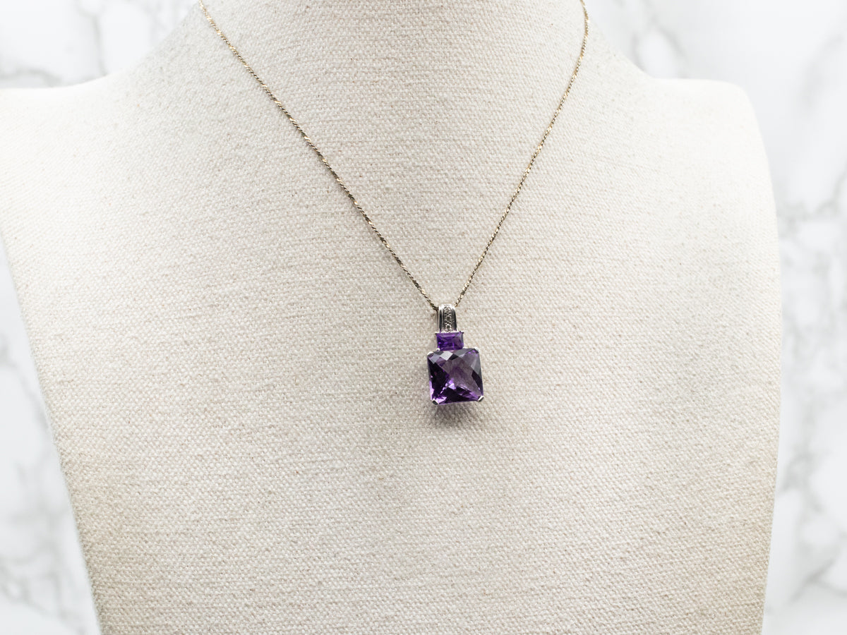 Fancy Cut Amethyst Pendant with Diamond Accents
