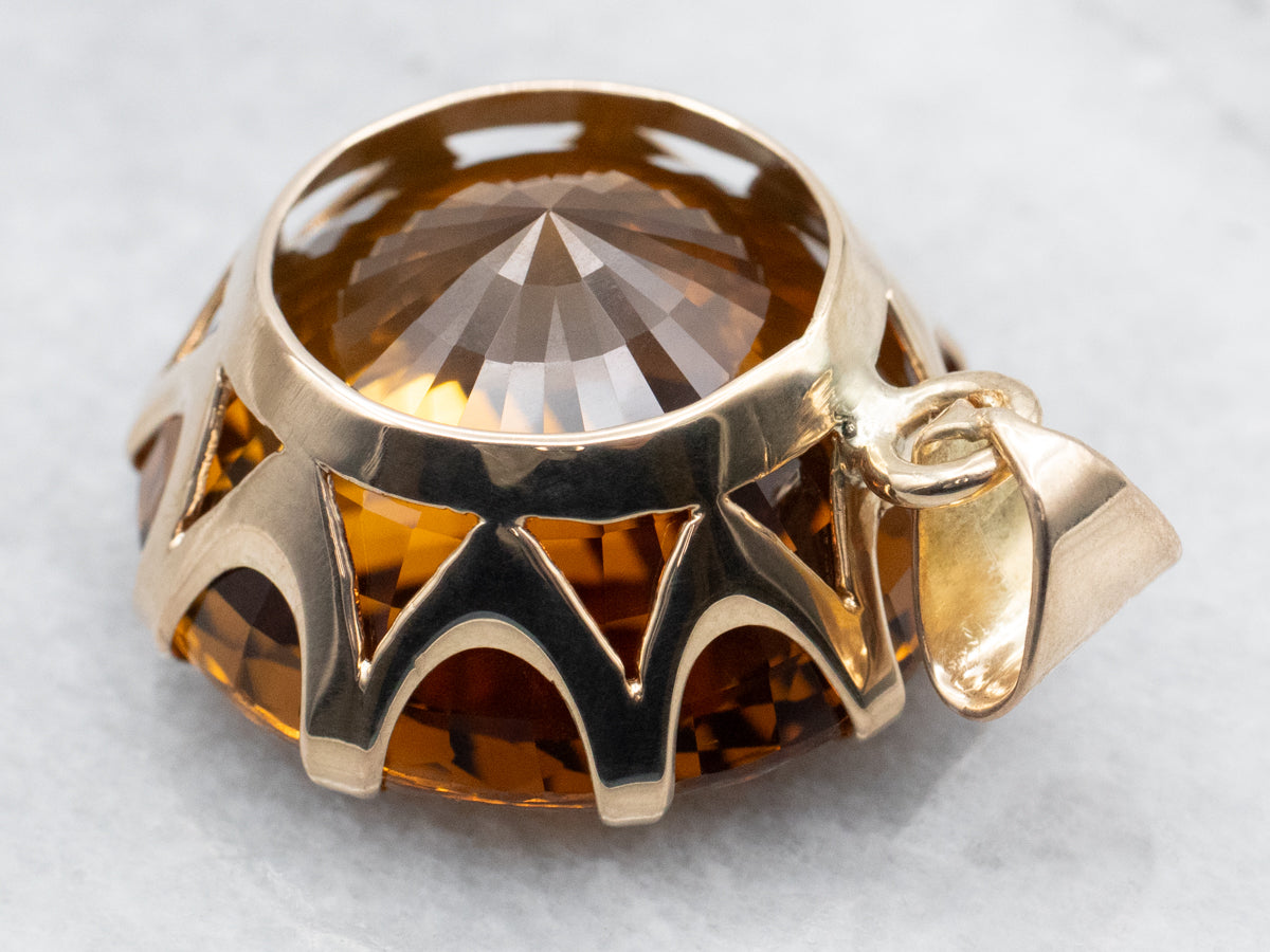 Golden Quartz Solitaire Statement Pendant