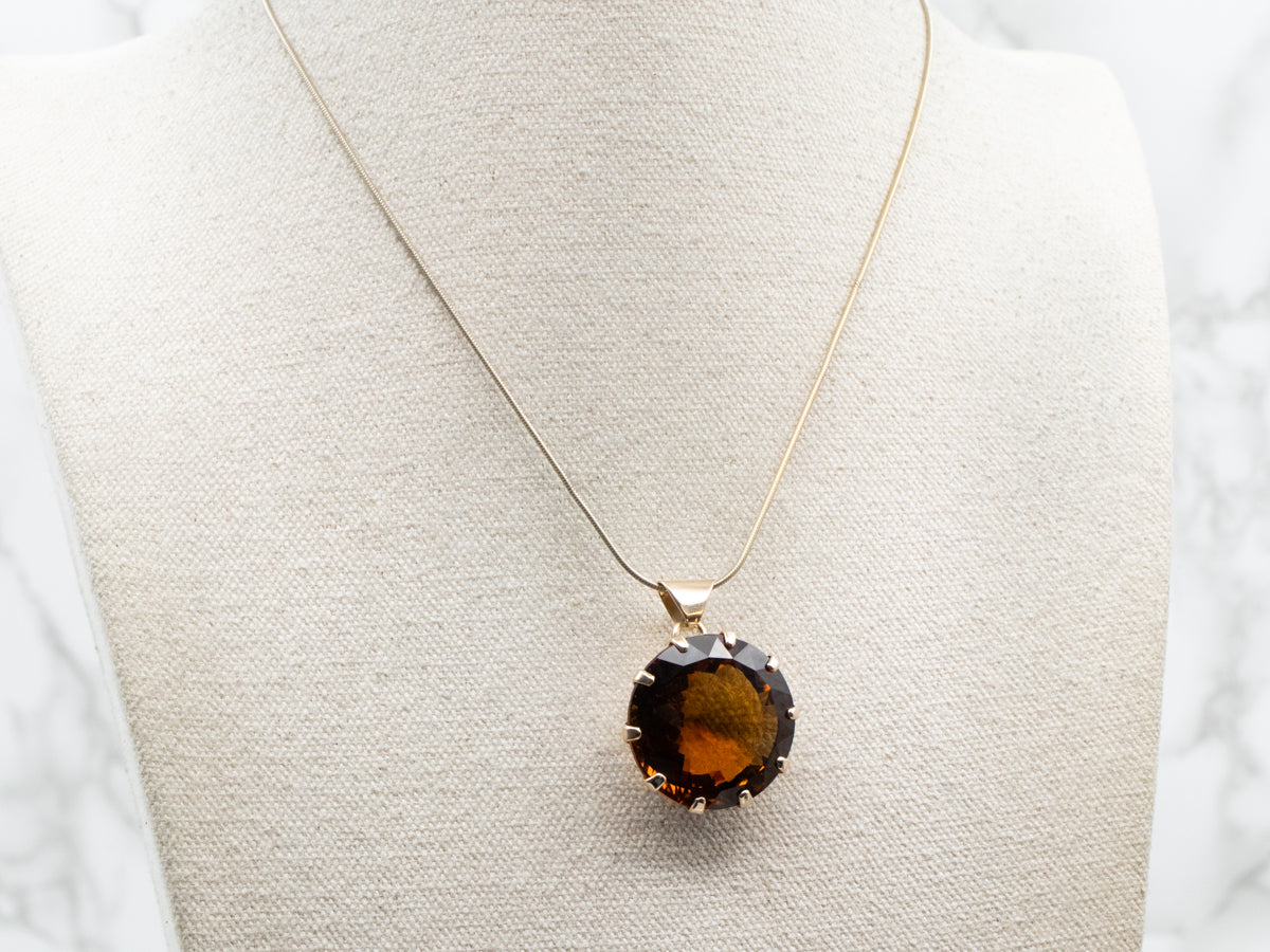 Golden Quartz Solitaire Statement Pendant