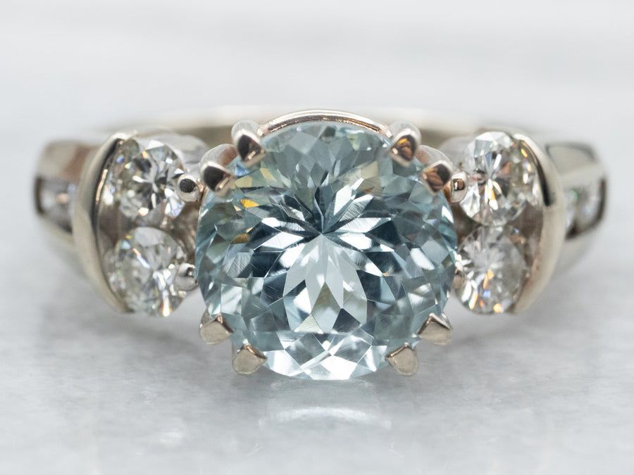 Modern White Gold Aquamarine and Diamond Ring