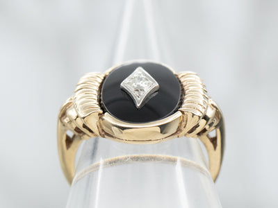 Mid Century Black Onyx and Diamond Ring