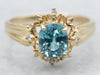 Vintage Blue Zircon Diamond Halo Ring