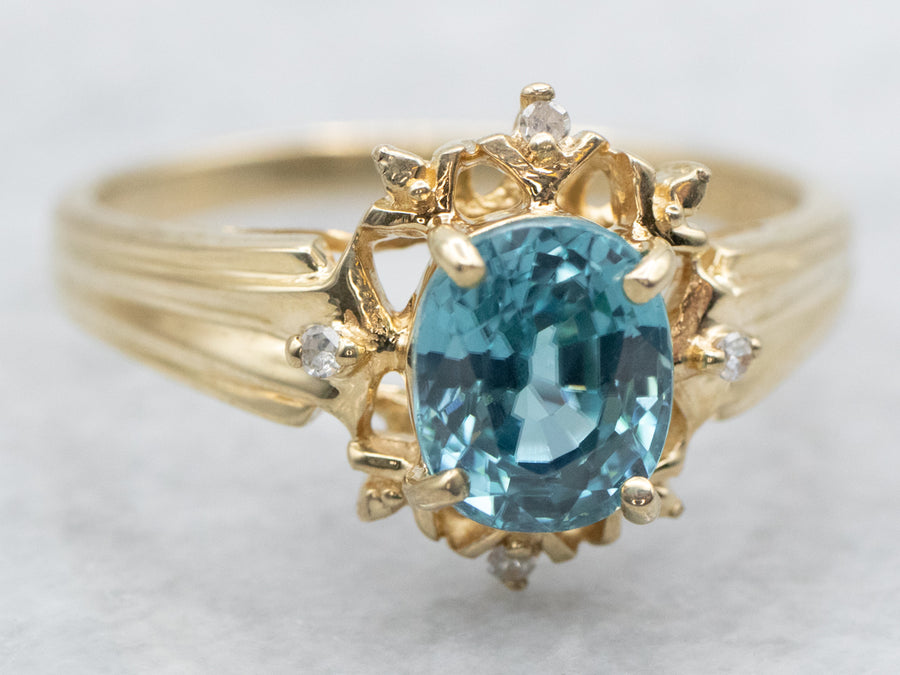 Vintage Blue Zircon Diamond Halo Ring