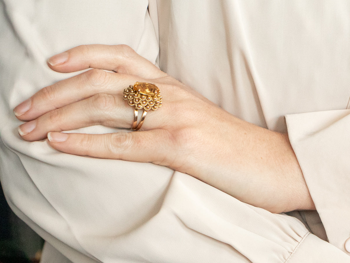 Funky Vintage Citrine Cocktail Ring