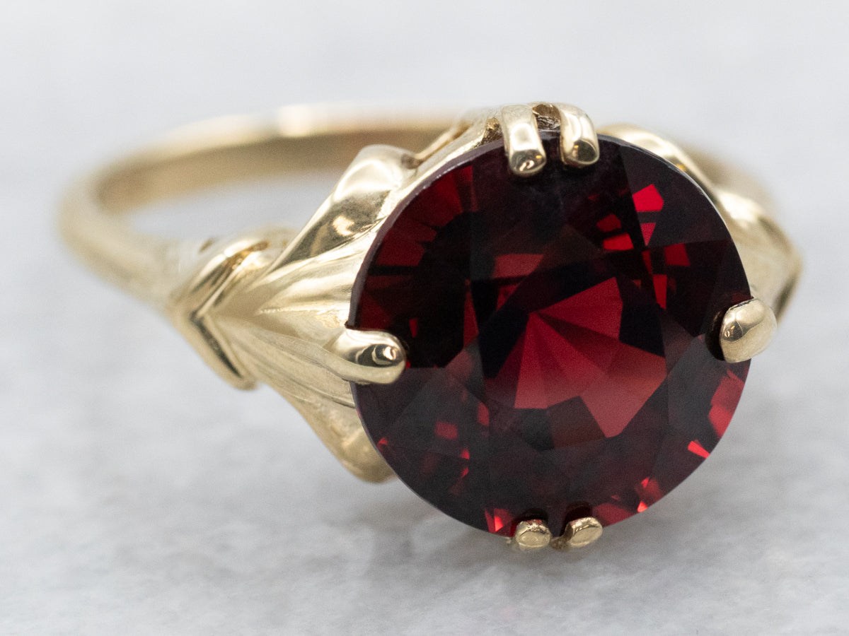 Vintage Round Cut Garnet Solitaire Ring