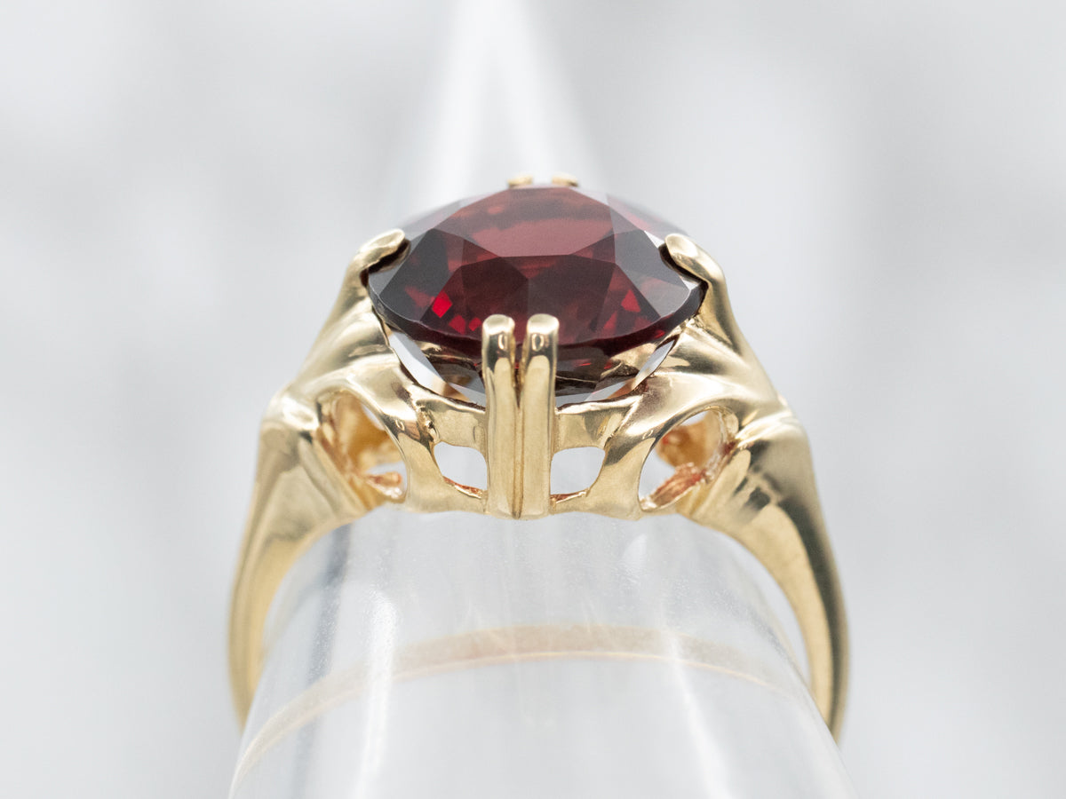 Vintage Round Cut Garnet Solitaire Ring