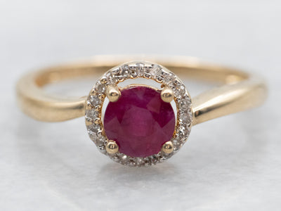Ruby and Diamond Bypass Halo Ring