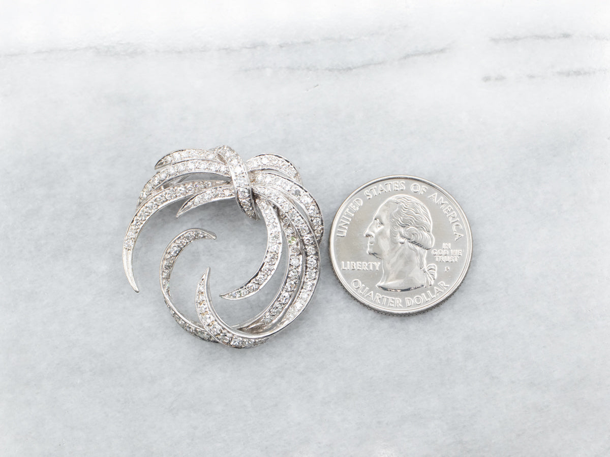 Retro Era Swirling Diamond Brooch or Pendant