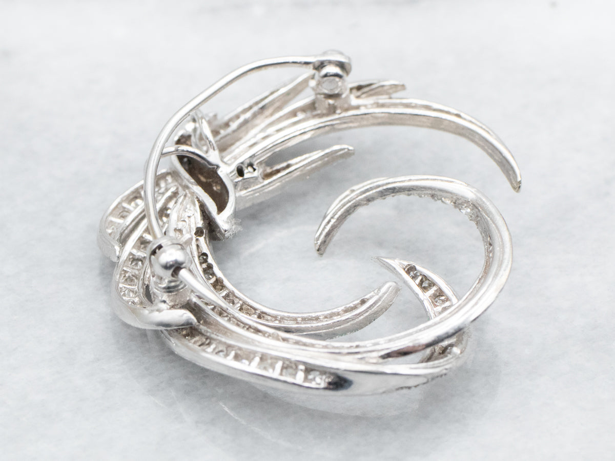 Retro Era Swirling Diamond Brooch or Pendant