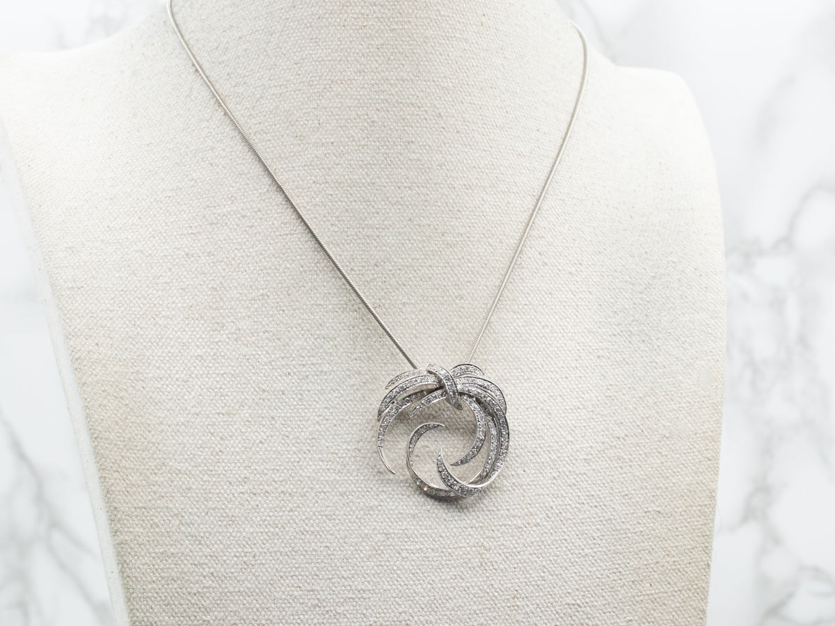 Retro Era Swirling Diamond Brooch or Pendant