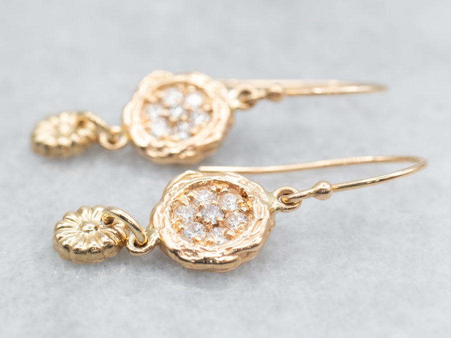 Floral Diamond Cluster Drop Earrings
