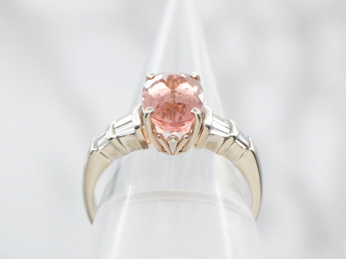 White Gold Peach-Pink Tourmaline Diamond Ring