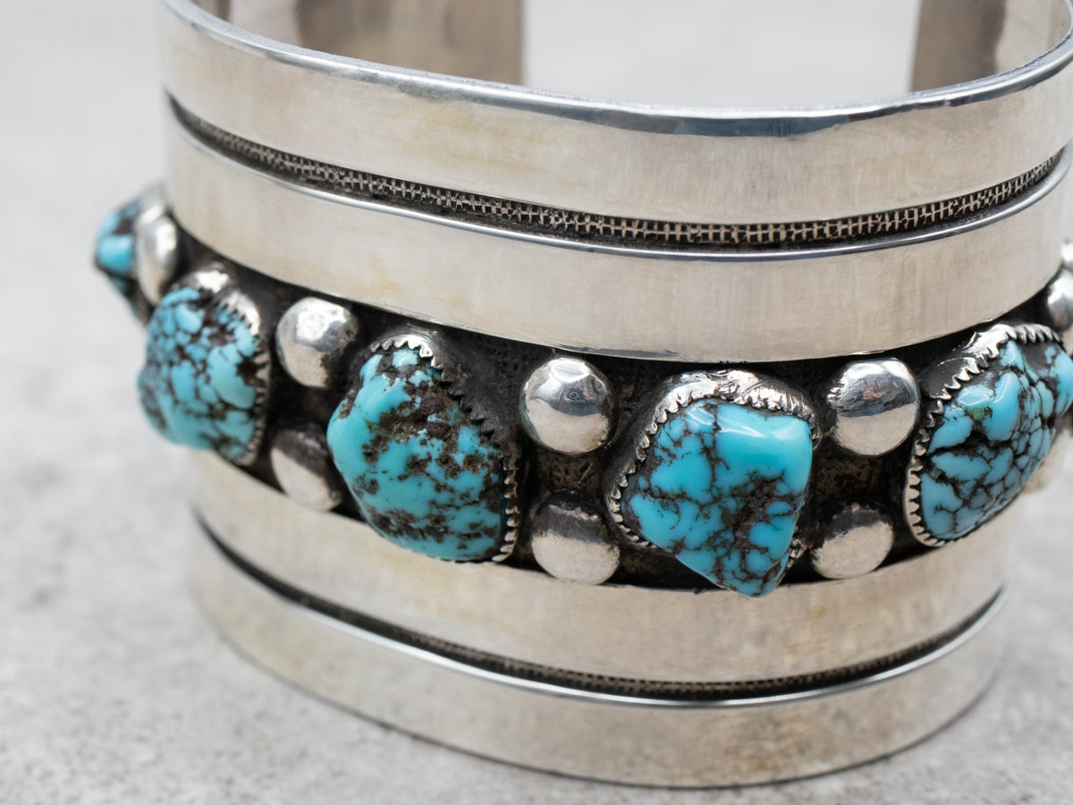 Sterling Silver Turquoise Cuff Bracelet Designed by Frank Patania Sr. of The Thunderbird Shop