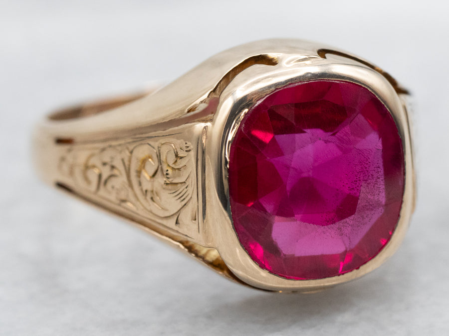 Victorian Synthetic Ruby Solitaire Ring