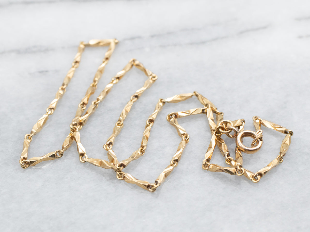 Unique Gold Bar Link Chain with Spring Ring Clasp