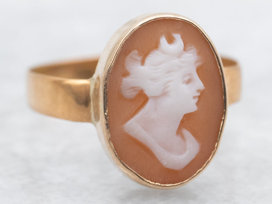 Vintage Gold Goddess Diana Cameo Ring
